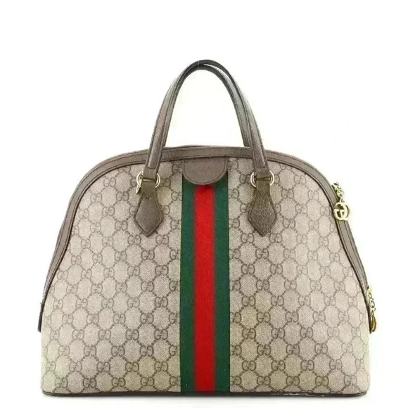 GUCCI GG Supreme Monogram Web Medium Ophidia Top Handle Dome Bag Brown - Picture 16 of 16